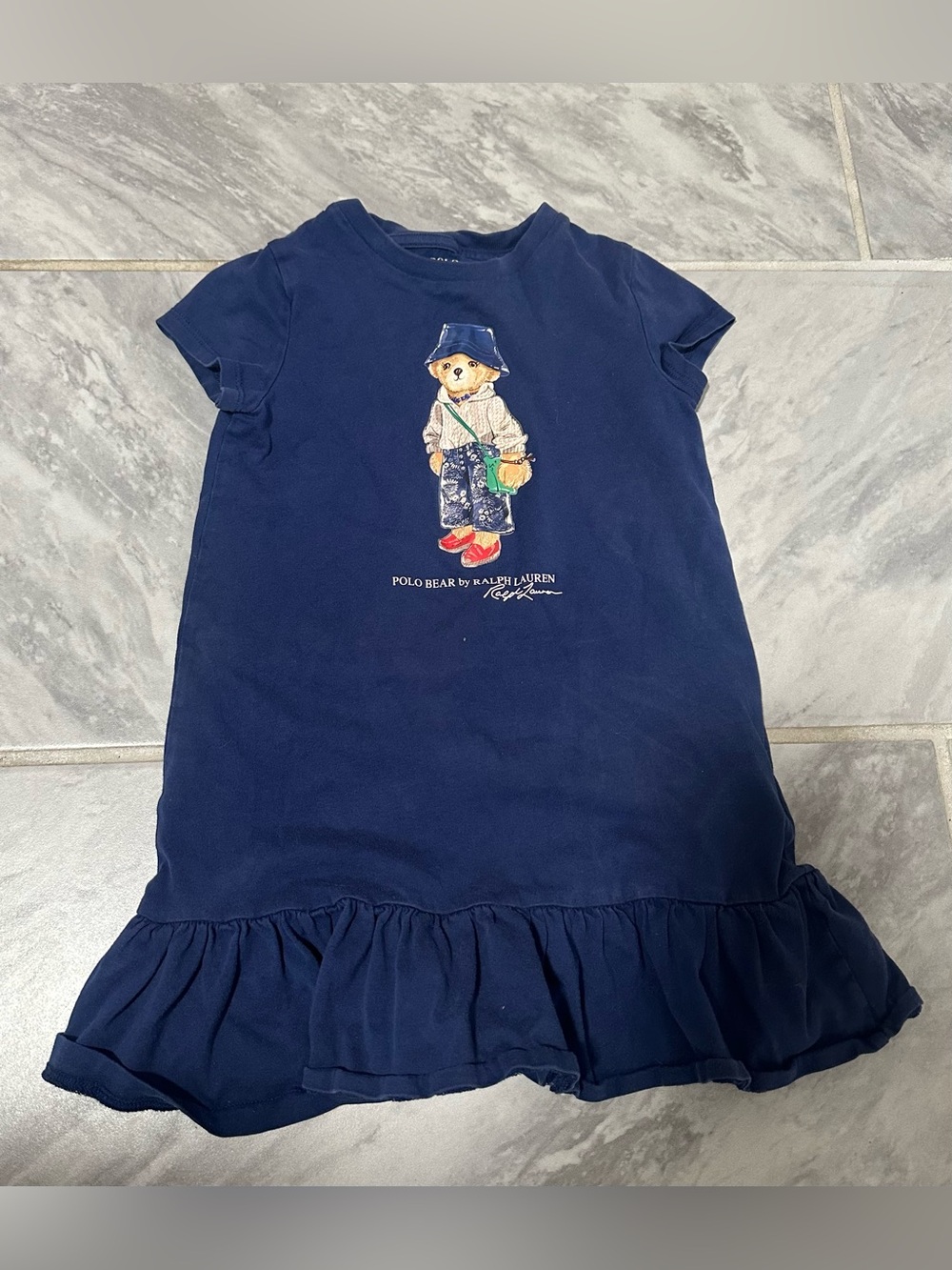 Polo Ralph Lauren Girls Navy Polo Bear  Dress Size  4T Short Sleeve